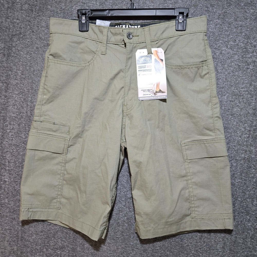 Signature Levis Strauss Performance Cargo Utility Shorts Men's 32 Olive Green